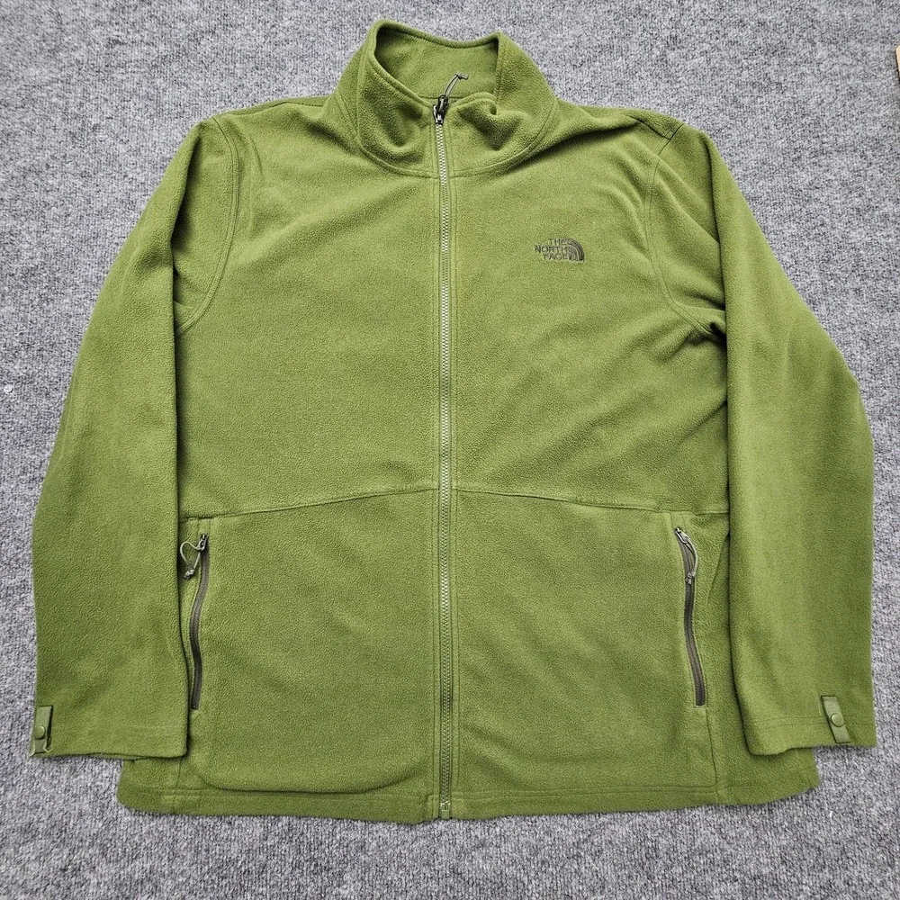 The North Face Fleece Jacket Mens 2XL Green Full Zip‎ Stand Collar Pockets TNF